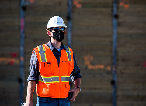 Farallon employee wearing construction gear