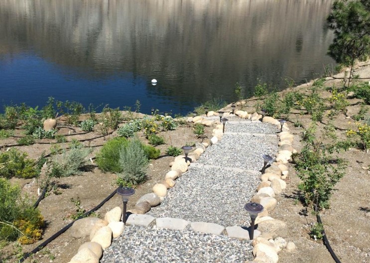 concrete steps with a rock pattern